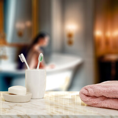 Bathroom interior and marble desk of free space for your decoration. 