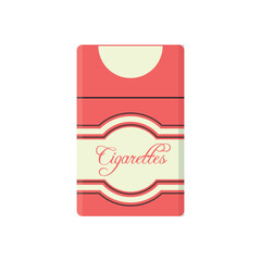 Closed pack of cigarettes. Red cigarettes pack. Cigarettes pack vector illustration. Vintage cigarettes pack. Flat design