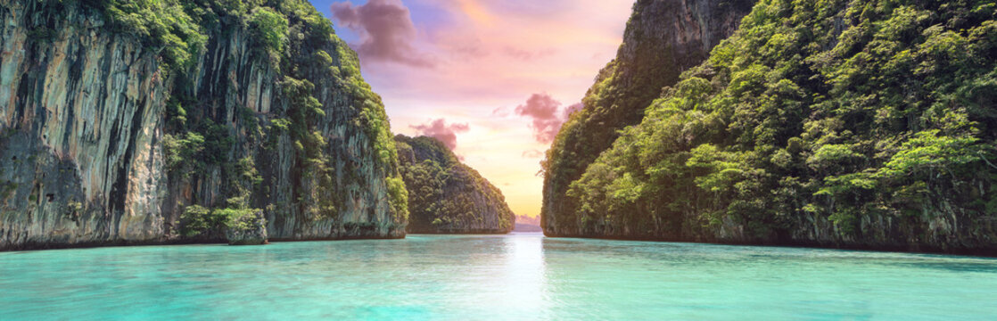 Maya bay, Krabi province, Phi Phi island Thailand Southeast asia travel landmark on summer panorama sea view