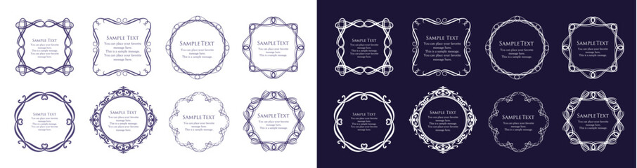 高級感のあるビンテージ調のフレームデザインセット　罫線　枠　ウエディング　ビンテージ　アンティーク	