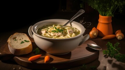chicken soup with vegetables. Generative AI