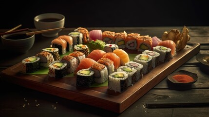 sushi rolls on a plate. Generative AI
