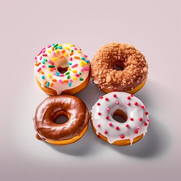 4 doughnuts. overhead view of assorted donuts.