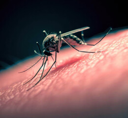 large magnification of a mosquito biting the skin. AI TECHNOLOGY