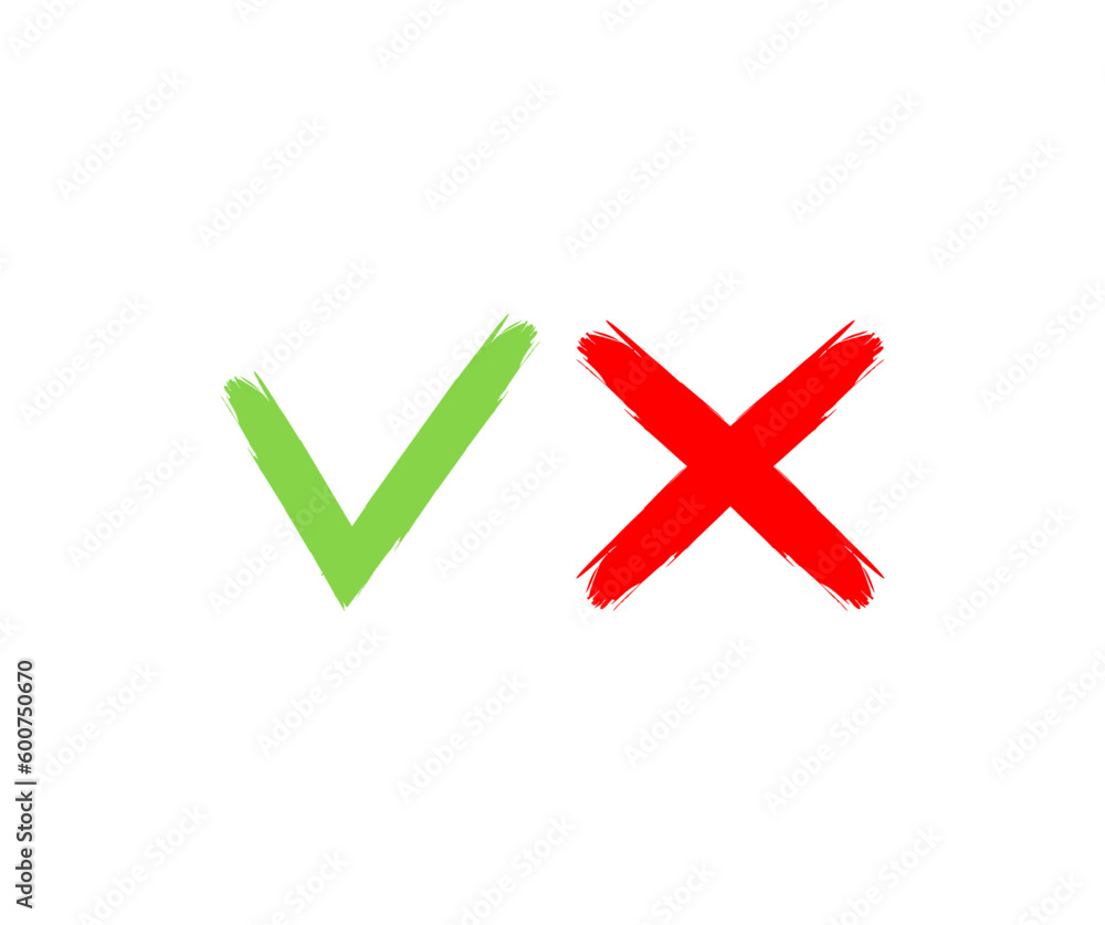 Poster set check mark and cross icon. isolated tick symbols, checklist signs, approval badge. flat and mode