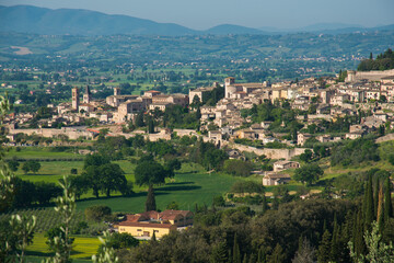 Fototapeta na wymiar Spello medieval village skyline. Perugia, Umbria, Italy, Europe
