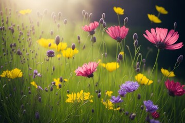 Fototapeta na wymiar Wild flowers on a flower meadow in spring.