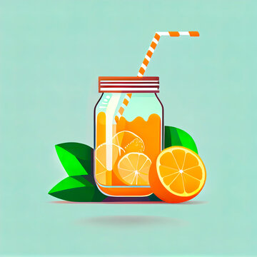 bvcbnm Refreshing orange juice in a glass jar with orange slice