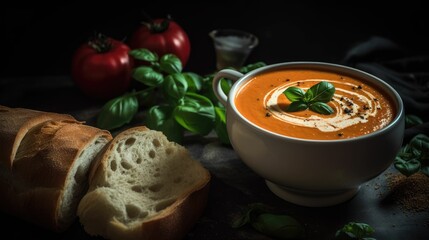 soup with bread and vegetables. Generative AI