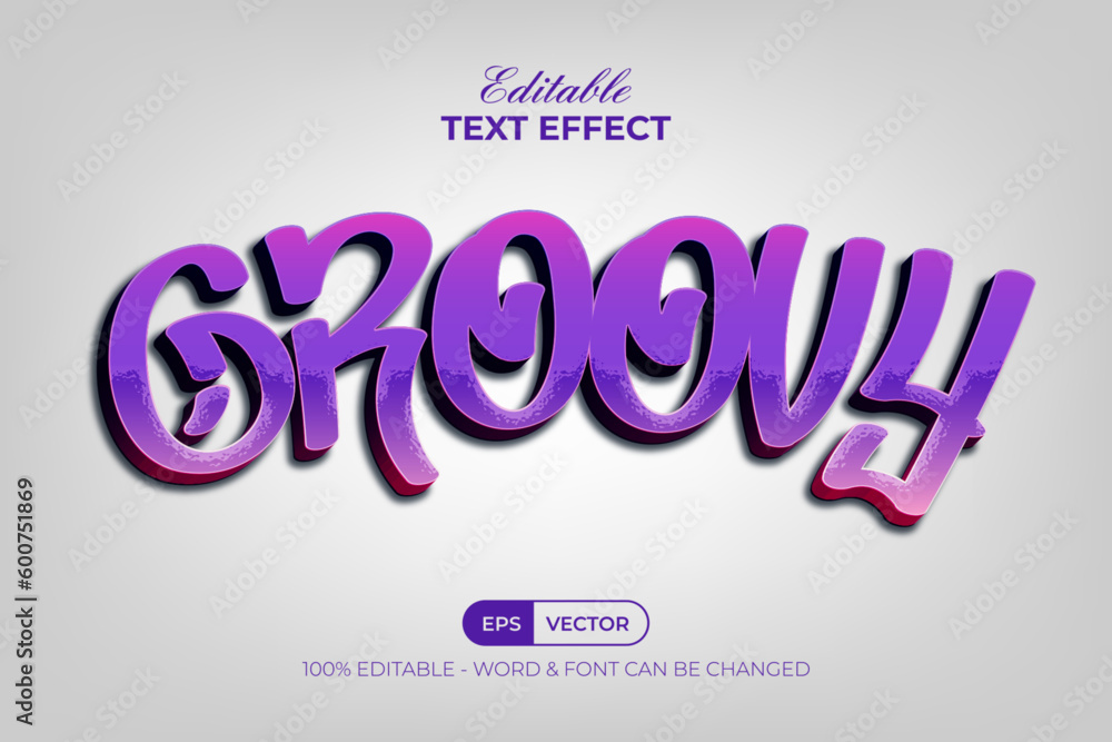 Poster groovy text effect violet color style. editable text effect.