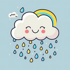 vector cute cloud raining and smile cartoon vector