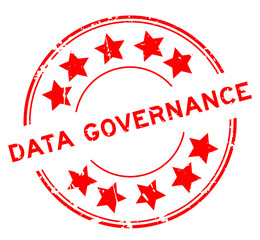Grunge red word data governance with star icon round rubber seal stamp on white background