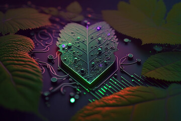 Future Green and violet Computing Sustainability Cybersecurity leaf technology drop