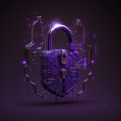 Cybersecurity locker backdoor hacking purple steel with gold elements darkweb