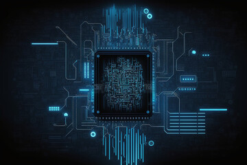 Inside computing chipset blue neon data coding technology future network