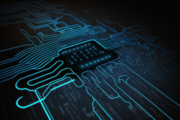 Inside computing chipset blue neon data coding technology