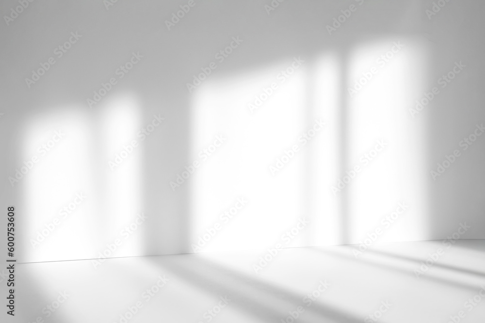 Aufkleber Abstract white studio background with shadows of window. Empty 3d room. Display product with blurred backdrop.