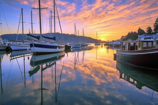 Captivating Sausalito Houseboat Communities, Waldo Point Harbor, San Francisco Bay Views, Generative AI