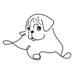 Cute cartoon dog on white background. Hand-drawn vector illustration.