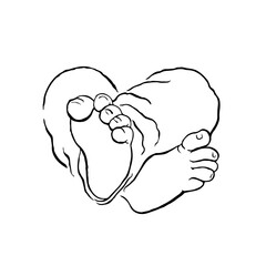 Heart shaped baby feet line illustration