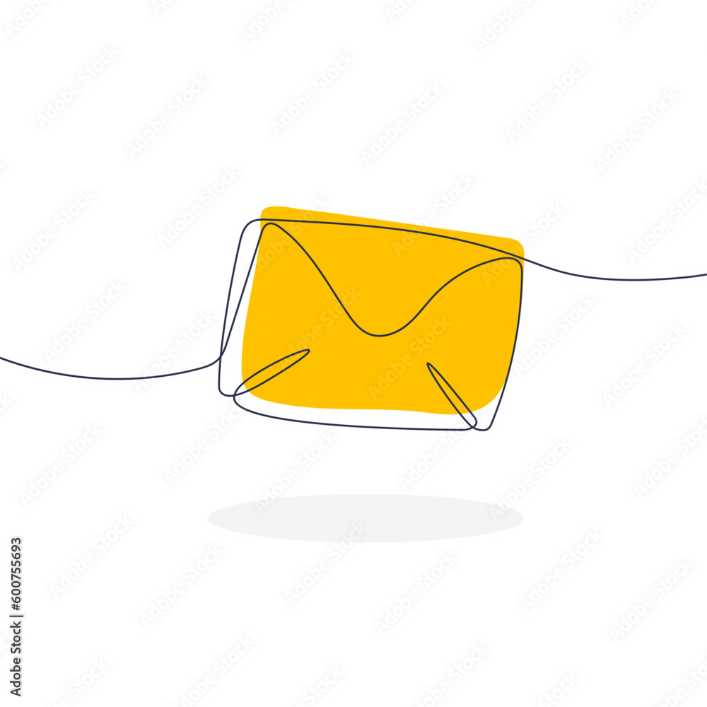 Poster paper envelope drawing one line. continuous single line art. email message concept. vector illustrat