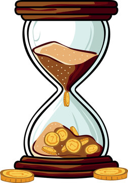 golden coins in hourglass vector drawing time money like sand
