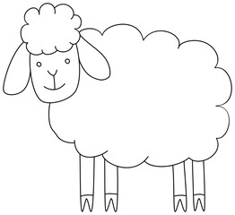 Simple cartoon sheep coloring book page for children. Black outline illustration.