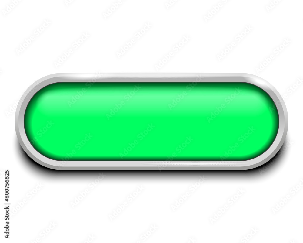 Poster green oval glossy button isolated on a grey background. 3d rendering