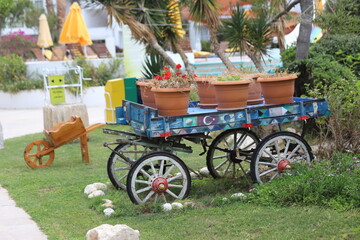 Fototapeta premium carriage with flowers in the garden