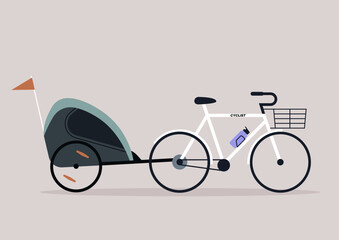 Outdoor activities, a bike with a  kid trailer