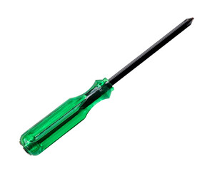 Fototapeta premium Black screwdriver with green handle isolated on white background with clipping path