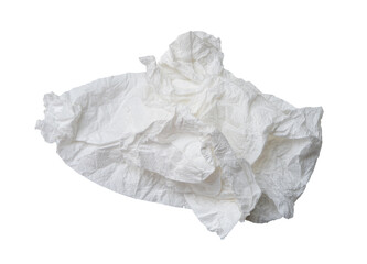 Wrinkled or crumpled white stencil or tissue paper after use from toilet or restroom left on the floor isolated on white background with clipping path in png file format