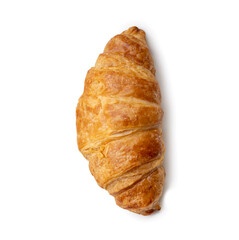 Top view of croissant isolated on white background with clipping path and shadow in png file format