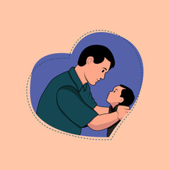 Dad talking with his son about future ambition vector illustration, Father's Day love shape concept