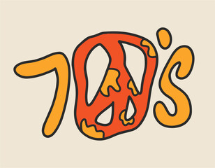Text design in retro style, 70s. Cartoon style, bright text, psychedelic, hippie.
