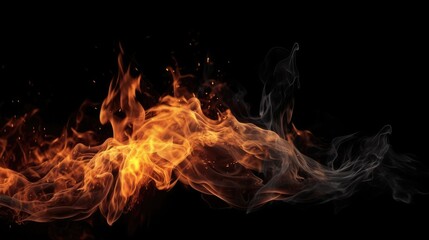Abstract Fire Flames on Black Background - Striking and artistic image of abstract flames in fiery hues against a black backdrop, perfect for backgrounds, design projects, and visual effects.