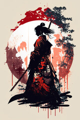 Obraz na płótnie Canvas Lone geisha samurai illustration, Generative AI