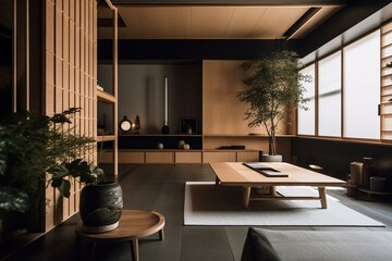 Contemporary Japanese interior. Generative AI