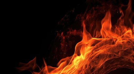 Abstract Fire Flames on Black Background - Striking and artistic image of abstract flames in fiery hues against a black backdrop, perfect for backgrounds, design projects, and visual effects.