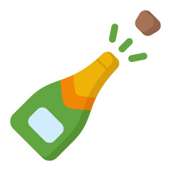 Champagne icon. Champagne bottle pop. Bottle of champagne explosion. Cartoon flat style. Vector illustration