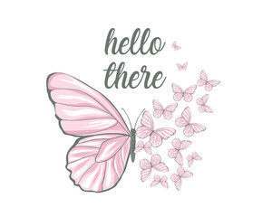 pink butterfly on white background