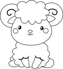 a vector of a cute sheep in black and white coloring