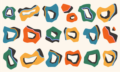 Set of different abstract shapes and patterns. Hand drawn doodles. Modern fashion illustration. Flat design, cartoon drawing, vector.