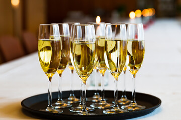 Glasses of champagne on the table