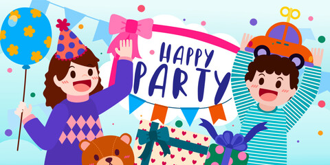 The children happy in party with lovely element