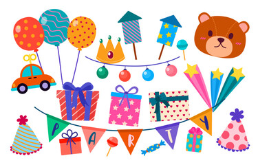 Obraz na płótnie Canvas collection of party element with lovely items vector
