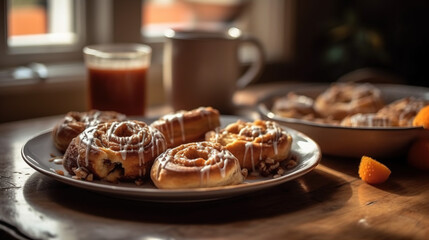 Breakfast table with cinnamon buns