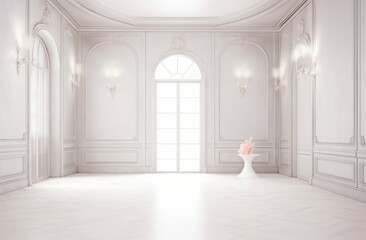 bright no color white interior room backdrop, generative ai
