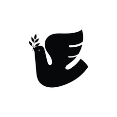 Flying dove vector silhouette icon. Pigeon love and peace symbol. Black shape form dove and pigeon silhouette illustration.