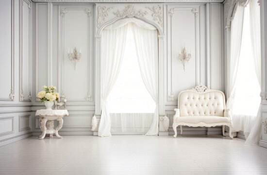 no color white interior room backdrop, generative ai